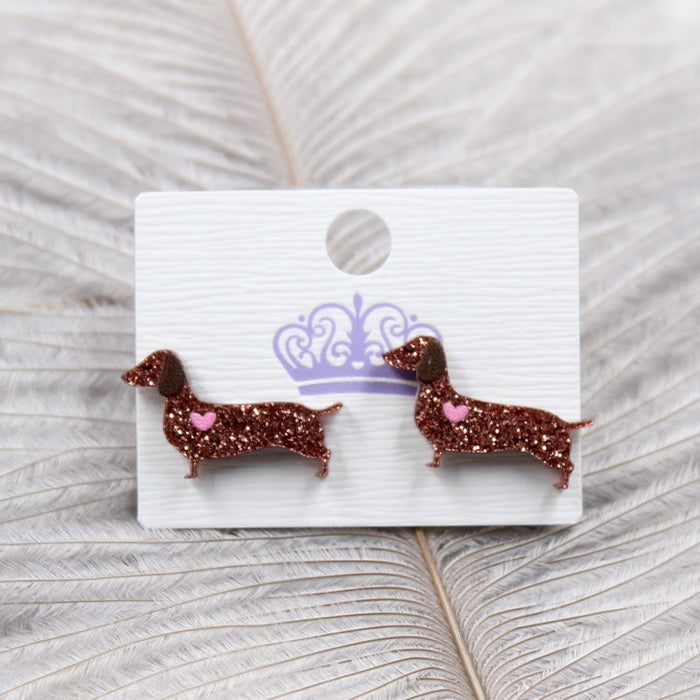 The Gilded Girl - Dachshund Heart Glitter Earrings